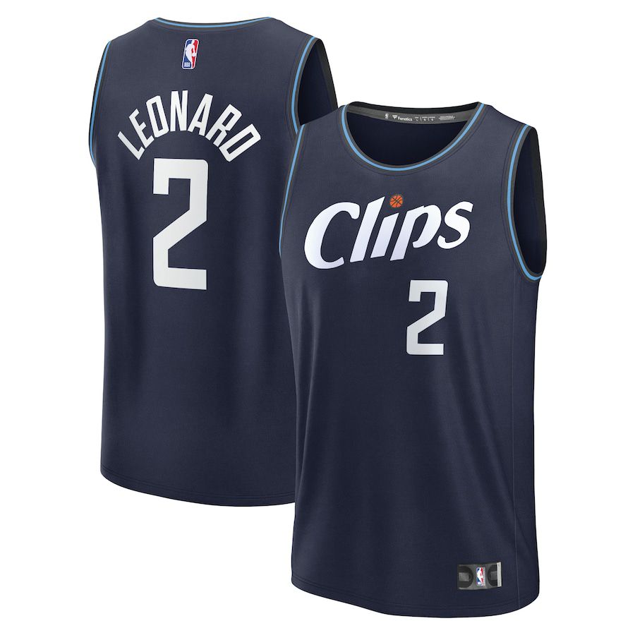 Men LA Clippers #2 Kawhi Leonard Fanatics Branded Navy City Edition 2023-24 Fast Break NBA Jersey
